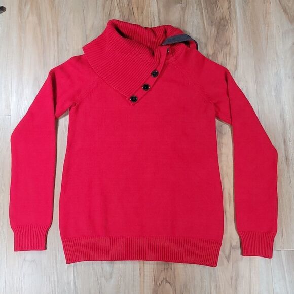 💜Gap Red Buttoned Cowl Neck Sweater Large - Picture 1 of 10